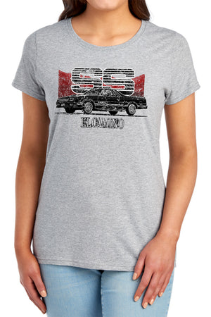 AN OFFCIALLY LICENSED CHEVROLET EL CAMINO SS MOUNTAINS WOMEN'S REGULAR FIT T-SHIRT ATHLETIC HEATHER