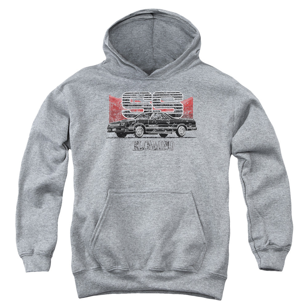 AN OFFCIALLY LICENSED CHEVROLET EL CAMINO SS MOUNTAINS YOUTH HOODIE ATHLETIC HEATHER