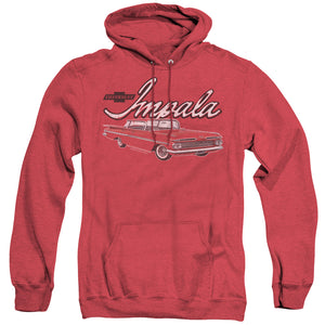 AN OFFCIALLY LICENSED CHEVROLET CLASSIC IMPALA ADULT UNISEX HEATHER PULLOVER HOODIE RED