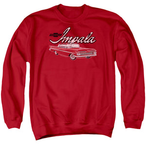 AN OFFCIALLY LICENSED CHEVROLET CLASSIC IMPALA ADULT UNISEX CREWNECK SWEATSHIRT RED