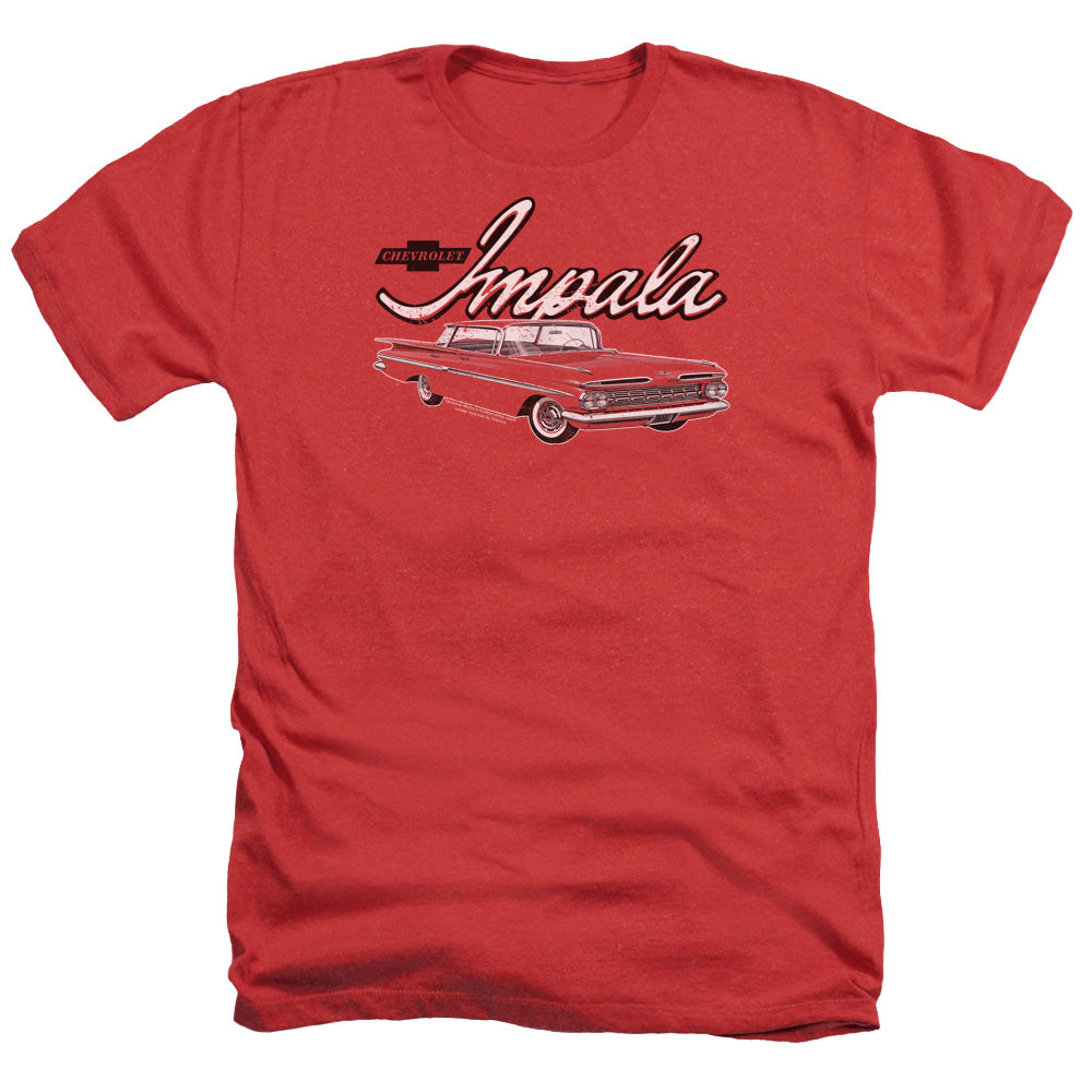 AN OFFCIALLY LICENSED CHEVROLET CLASSIC IMPALA MEN'S HEATHER T-SHIRT RED