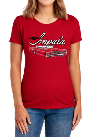 AN OFFCIALLY LICENSED CHEVROLET CLASSIC IMPALA WOMEN'S REGULAR FIT T-SHIRT RED