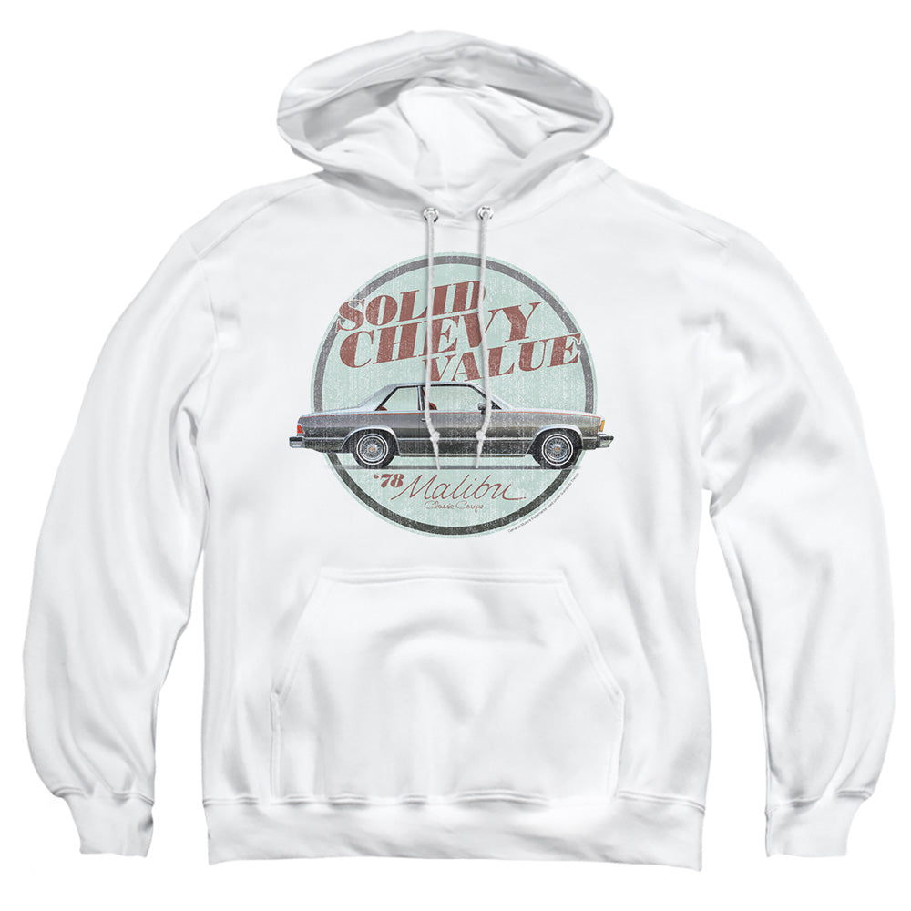 AN OFFCIALLY LICENSED CHEVROLET DO THE BU ADULT UNISEX PULLOVER HOODIE WHITE