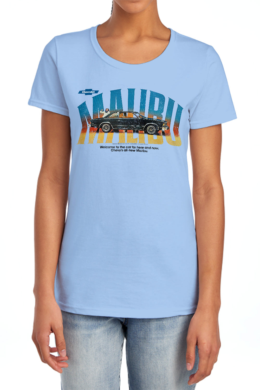 AN OFFCIALLY LICENSED CHEVROLET THUMBS UP WOMEN'S REGULAR FIT T-SHIRT LIGHT BLUE
