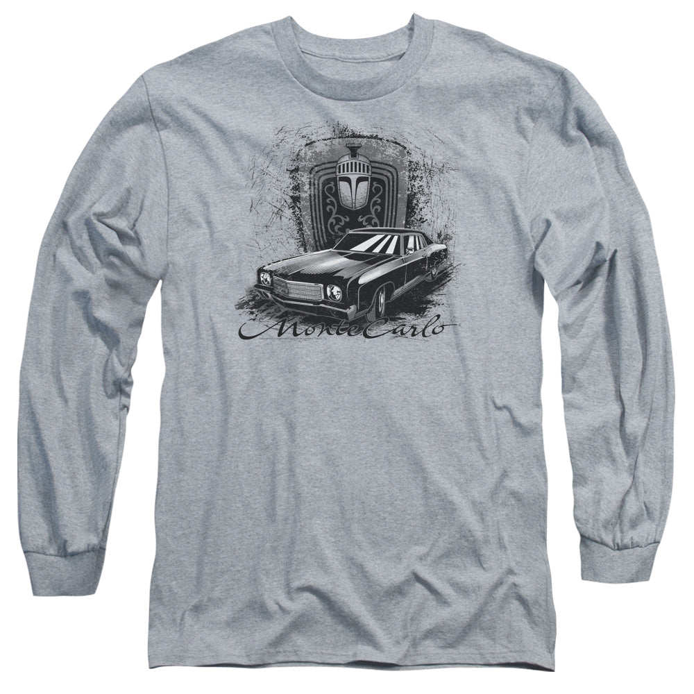 AN OFFCIALLY LICENSED CHEVROLET MONTE CARLO DRAWING MEN'S LONG SLEEVE T-SHIRT ATHLETIC HEATHER