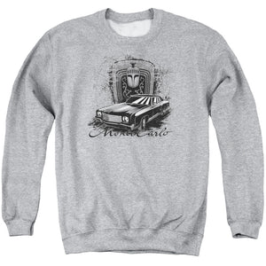 AN OFFCIALLY LICENSED CHEVROLET MONTE CARLO DRAWING ADULT UNISEX CREWNECK SWEATSHIRT ATHLETIC HEATHER