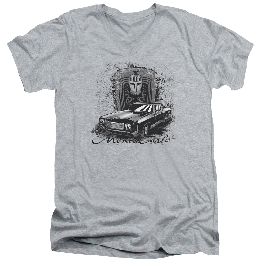 AN OFFCIALLY LICENSED CHEVROLET MONTE CARLO DRAWING MEN'S V-NECK T-SHIRT ATHLETIC HEATHER
