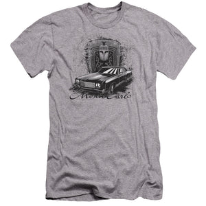 AN OFFCIALLY LICENSED CHEVROLET MONTE CARLO DRAWING MEN'S PREMIUM SLIM FIT T-SHIRT ATHLETIC HEATHER