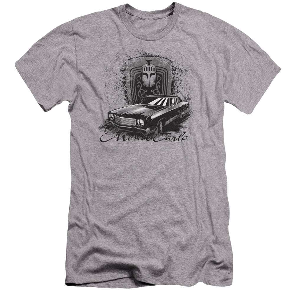 AN OFFCIALLY LICENSED CHEVROLET MONTE CARLO DRAWING MEN'S PREMIUM SLIM FIT T-SHIRT ATHLETIC HEATHER