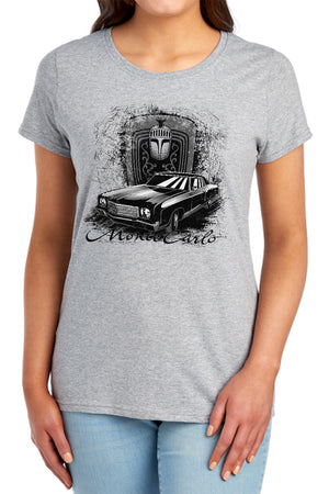 AN OFFCIALLY LICENSED CHEVROLET MONTE CARLO DRAWING WOMEN'S REGULAR FIT T-SHIRT ATHLETIC HEATHER