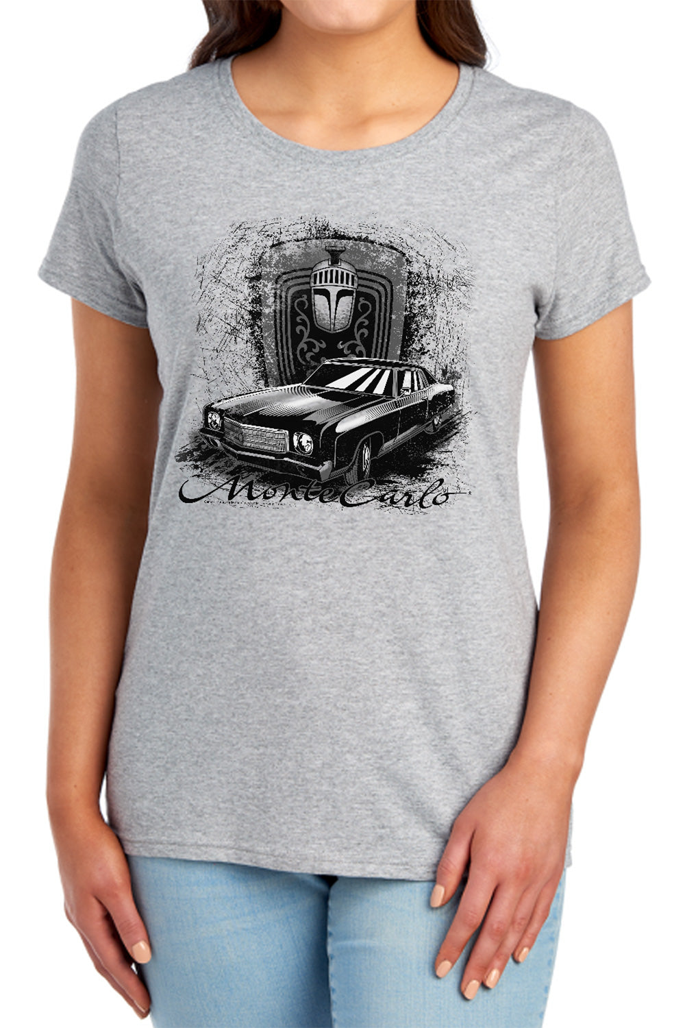 AN OFFCIALLY LICENSED CHEVROLET MONTE CARLO DRAWING WOMEN'S REGULAR FIT T-SHIRT ATHLETIC HEATHER