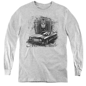 AN OFFCIALLY LICENSED CHEVROLET MONTE CARLO DRAWING YOUTH LONG SLEEVE T-SHIRT ATHLETIC HEATHER