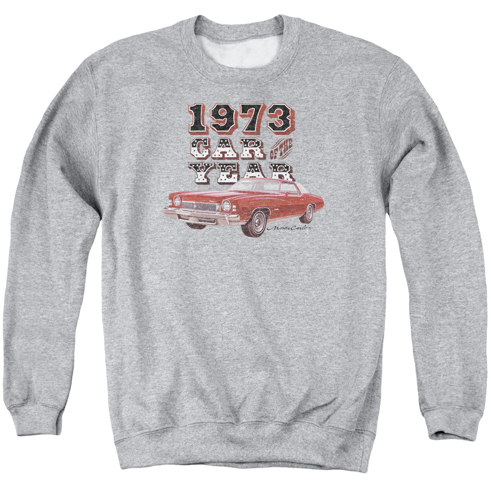 AN OFFCIALLY LICENSED CHEVROLET CAR OF THE YEAR ADULT UNISEX CREWNECK SWEATSHIRT ATHLETIC HEATHER