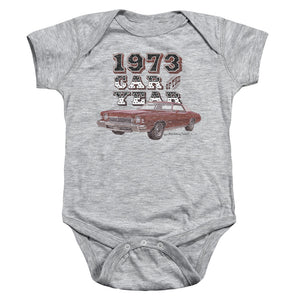 AN OFFCIALLY LICENSED CHEVROLET CAR OF THE YEAR BABY BODYSUIT ATHLETIC HEATHER