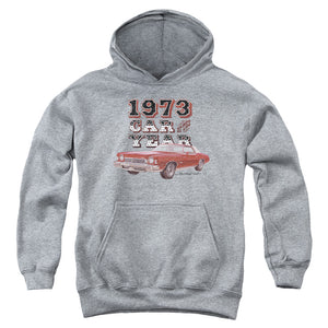 AN OFFCIALLY LICENSED CHEVROLET CAR OF THE YEAR YOUTH HOODIE ATHLETIC HEATHER