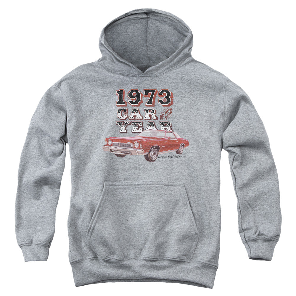 AN OFFCIALLY LICENSED CHEVROLET CAR OF THE YEAR YOUTH HOODIE ATHLETIC HEATHER