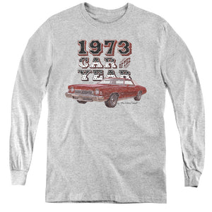 AN OFFCIALLY LICENSED CHEVROLET CAR OF THE YEAR YOUTH LONG SLEEVE T-SHIRT ATHLETIC HEATHER