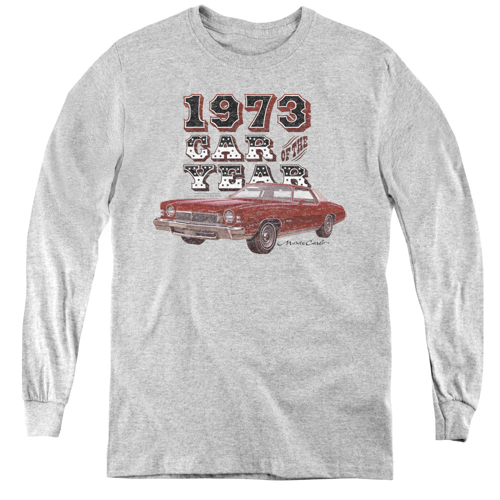 AN OFFCIALLY LICENSED CHEVROLET CAR OF THE YEAR YOUTH LONG SLEEVE T-SHIRT ATHLETIC HEATHER