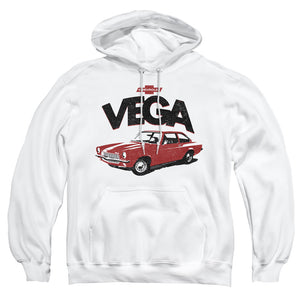 AN OFFCIALLY LICENSED CHEVROLET ROUGH VEGA ADULT UNISEX PULLOVER HOODIE WHITE