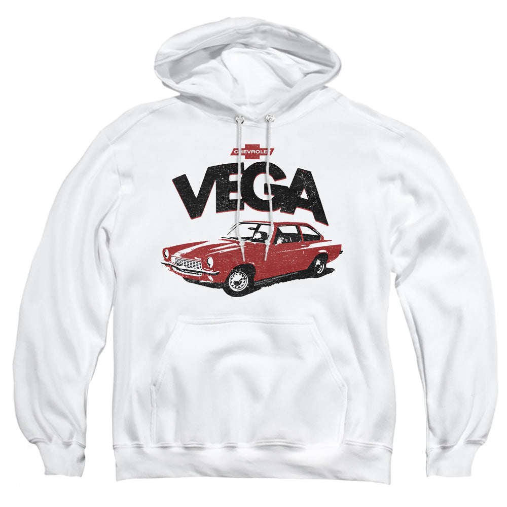 AN OFFCIALLY LICENSED CHEVROLET ROUGH VEGA ADULT UNISEX PULLOVER HOODIE WHITE