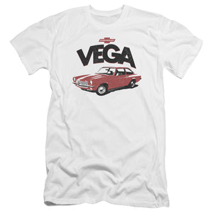 AN OFFCIALLY LICENSED CHEVROLET ROUGH VEGA MEN'S PREMIUM SLIM FIT T-SHIRT WHITE