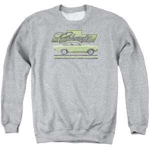 AN OFFCIALLY LICENSED CHEVROLET VEGA CAR OF THE YEAR 71 ADULT UNISEX CREWNECK SWEATSHIRT ATHLETIC HEATHER
