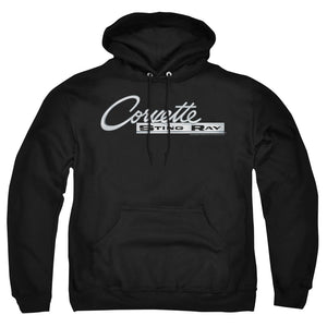 AN OFFCIALLY LICENSED CHEVROLET CHROME STINGRAY LOGO ADULT UNISEX PULLOVER HOODIE BLACK