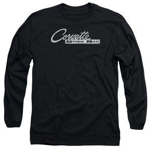 AN OFFCIALLY LICENSED CHEVROLET CHROME STINGRAY LOGO MEN'S LONG SLEEVE T-SHIRT BLACK