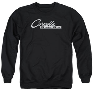 AN OFFCIALLY LICENSED CHEVROLET CHROME STINGRAY LOGO ADULT UNISEX CREWNECK SWEATSHIRT BLACK