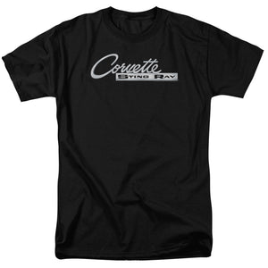 AN OFFCIALLY LICENSED CHEVROLET CHROME STINGRAY LOGO MEN'S REGULAR FIT T-SHIRT BLACK