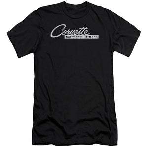AN OFFCIALLY LICENSED CHEVROLET CHROME STINGRAY LOGO MEN'S PREMIUM SLIM FIT T-SHIRT BLACK