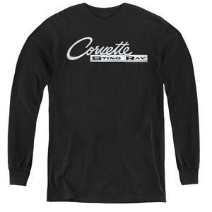 AN OFFCIALLY LICENSED CHEVROLET CHROME STINGRAY LOGO YOUTH LONG SLEEVE T-SHIRT BLACK