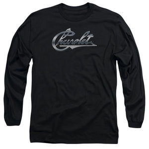 AN OFFCIALLY LICENSED CHEVROLET CHROME VINTAGE CHEVY BOWTIE MEN'S LONG SLEEVE T-SHIRT BLACK