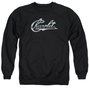 AN OFFCIALLY LICENSED CHEVROLET CHROME VINTAGE CHEVY BOWTIE ADULT UNISEX CREWNECK SWEATSHIRT BLACK