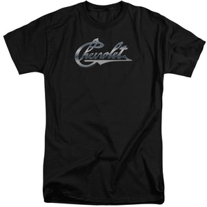 AN OFFCIALLY LICENSED CHEVROLET CHROME VINTAGE CHEVY BOWTIE MEN'S TALL FIT T-SHIRT BLACK