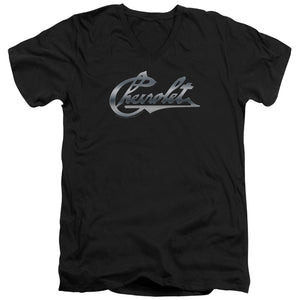 AN OFFCIALLY LICENSED CHEVROLET CHROME VINTAGE CHEVY BOWTIE MEN'S V-NECK T-SHIRT BLACK