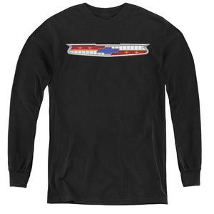AN OFFCIALLY LICENSED CHEVROLET 56 BEL AIR EMBLEM YOUTH LONG SLEEVE T-SHIRT BLACK