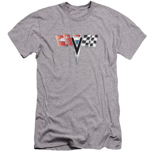 AN OFFCIALLY LICENSED CHEVROLET 2ND GEN VETTE NOSE EMBLEM MEN'S PREMIUM SLIM FIT T-SHIRT ATHLETIC HEATHER