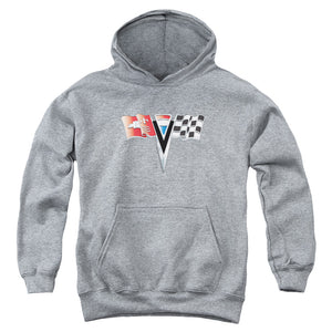 AN OFFCIALLY LICENSED CHEVROLET 2ND GEN VETTE NOSE EMBLEM YOUTH HOODIE ATHLETIC HEATHER