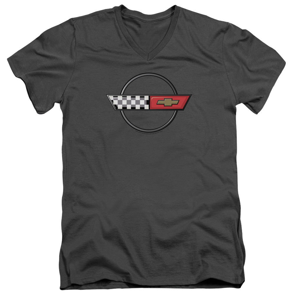 AN OFFCIALLY LICENSED CHEVROLET 4TH GEN VETTE LOGO MEN'S V-NECK T-SHIRT CHARCOAL