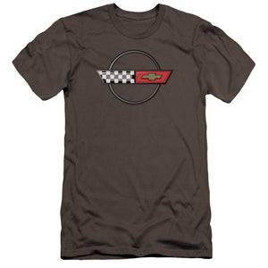 AN OFFCIALLY LICENSED CHEVROLET 4TH GEN VETTE LOGO MEN'S PREMIUM SLIM FIT T-SHIRT CHARCOAL