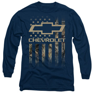 AN OFFCIALLY LICENSED CHEVROLET CAMO FLAG MEN'S LONG SLEEVE T-SHIRT NAVY