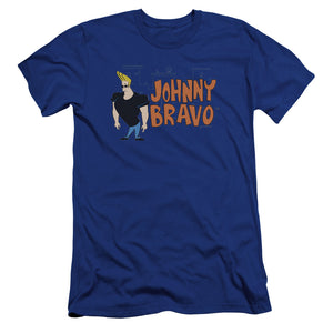 AN OFFCIALLY LICENSED JOHNNY BRAVO JOHNNY LOGO MEN'S PREMIUM SLIM FIT T-SHIRT ROYAL