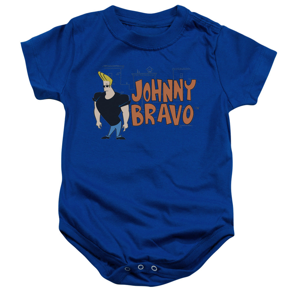 AN OFFCIALLY LICENSED JOHNNY BRAVO JOHNNY LOGO BABY BODYSUIT ROYAL
