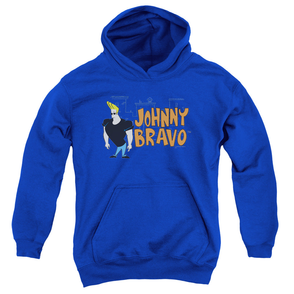 AN OFFCIALLY LICENSED JOHNNY BRAVO JOHNNY LOGO YOUTH HOODIE ROYAL