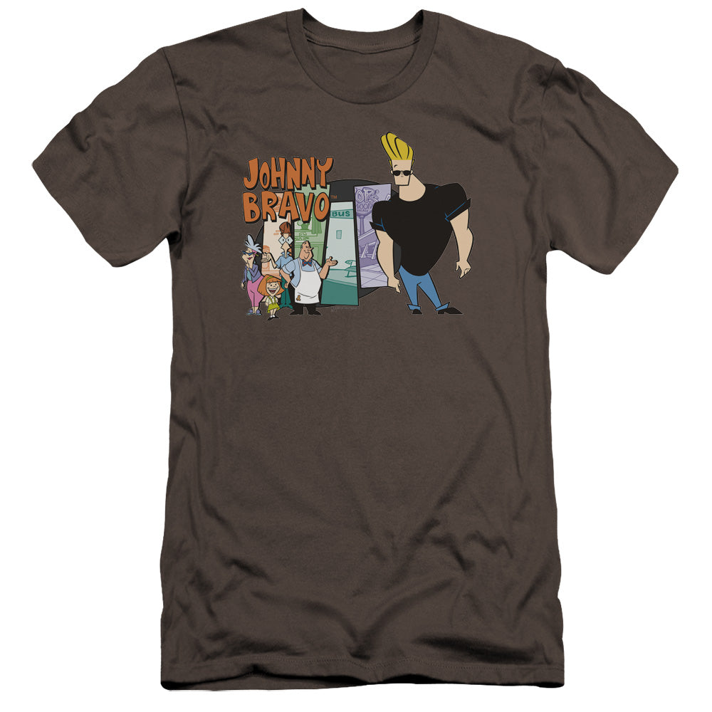 AN OFFCIALLY LICENSED JOHNNY BRAVO JOHNNY & FRIENDS MEN'S PREMIUM SLIM FIT T-SHIRT CHARCOAL