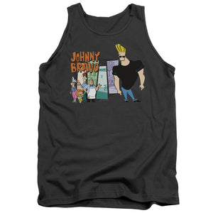 AN OFFCIALLY LICENSED JOHNNY BRAVO JOHNNY & FRIENDS ADULT UNISEX TANK TOP CHARCOAL