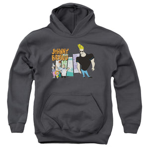 AN OFFCIALLY LICENSED JOHNNY BRAVO JOHNNY & FRIENDS YOUTH HOODIE CHARCOAL