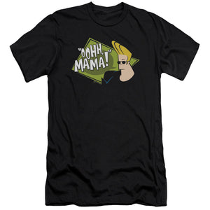 AN OFFCIALLY LICENSED JOHNNY BRAVO OOHH MAMA MEN'S PREMIUM SLIM FIT T-SHIRT BLACK