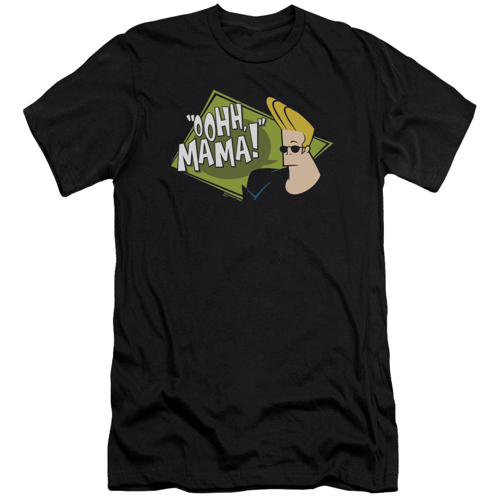 AN OFFCIALLY LICENSED JOHNNY BRAVO OOHH MAMA MEN'S PREMIUM SLIM FIT T-SHIRT BLACK